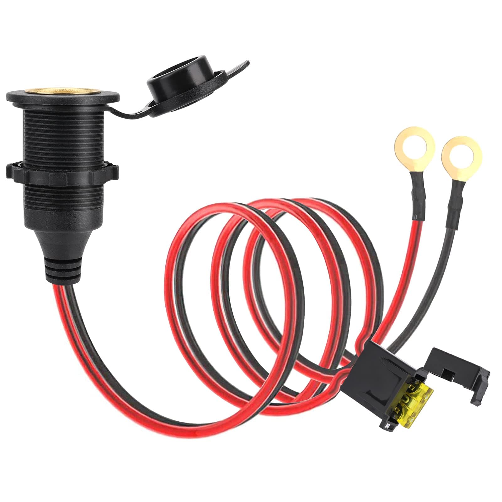 High Power Fixed Cigarette Socket Waterproof Marine Grade 12V/24V DC Cigarette Lighter Socket with Eyelet Terminals Direct Battery Type 1 M 2.5mm² Cable 20A