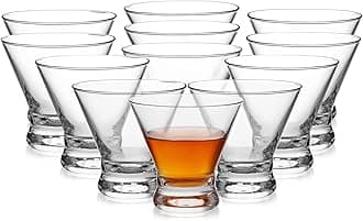 WOTOR Stemless Martini Glasses Set of 12, 8oz Cocktail Glass Set, Fancy Modern Martini Cups for Bar, Short and Small Margarita glasses