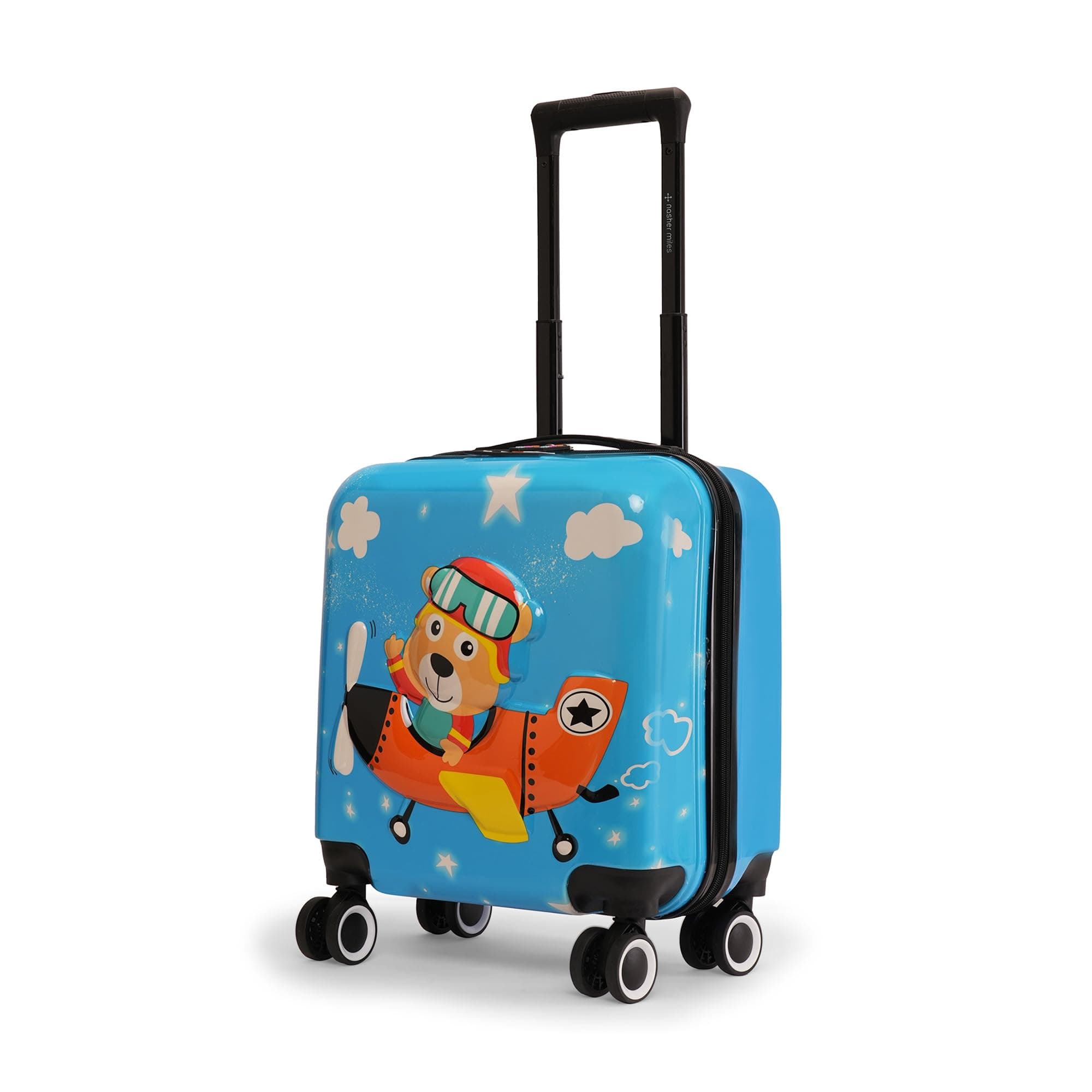 Tic Tac Toe Polycarbonate Hard-Sided 8 Wheels Double Spinner Cabin Luggage for Kids Sky Blue 44cm|17inch Kids Trolley Bag |Occupation Pilot
