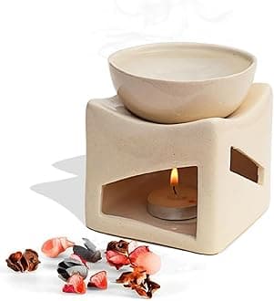 Pure Source India Ceramic Clay Candle Operated Aroma Burner Oil Diffuser, Extra Large Bowl, with 1 Tealight, 4.25 Inch, (Ivory White)