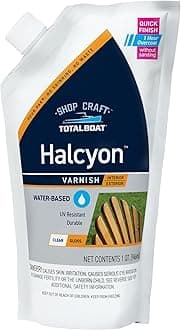 TotalBoat Halcyon Water-Based Marine Varnish | Fast-Drying Polyurethane Wood Finish for Boats, Outdoor Furniture, and Woodworking | Clear Gloss, Quart
