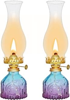Oil Lamps for Indoor Use 2Pack, Gradient Pink Oil Lamp - 11x3 Vintage Kerosene Lantern, 48-Hour Burn, Adjustable Flame for Indoor/Outdoor Use