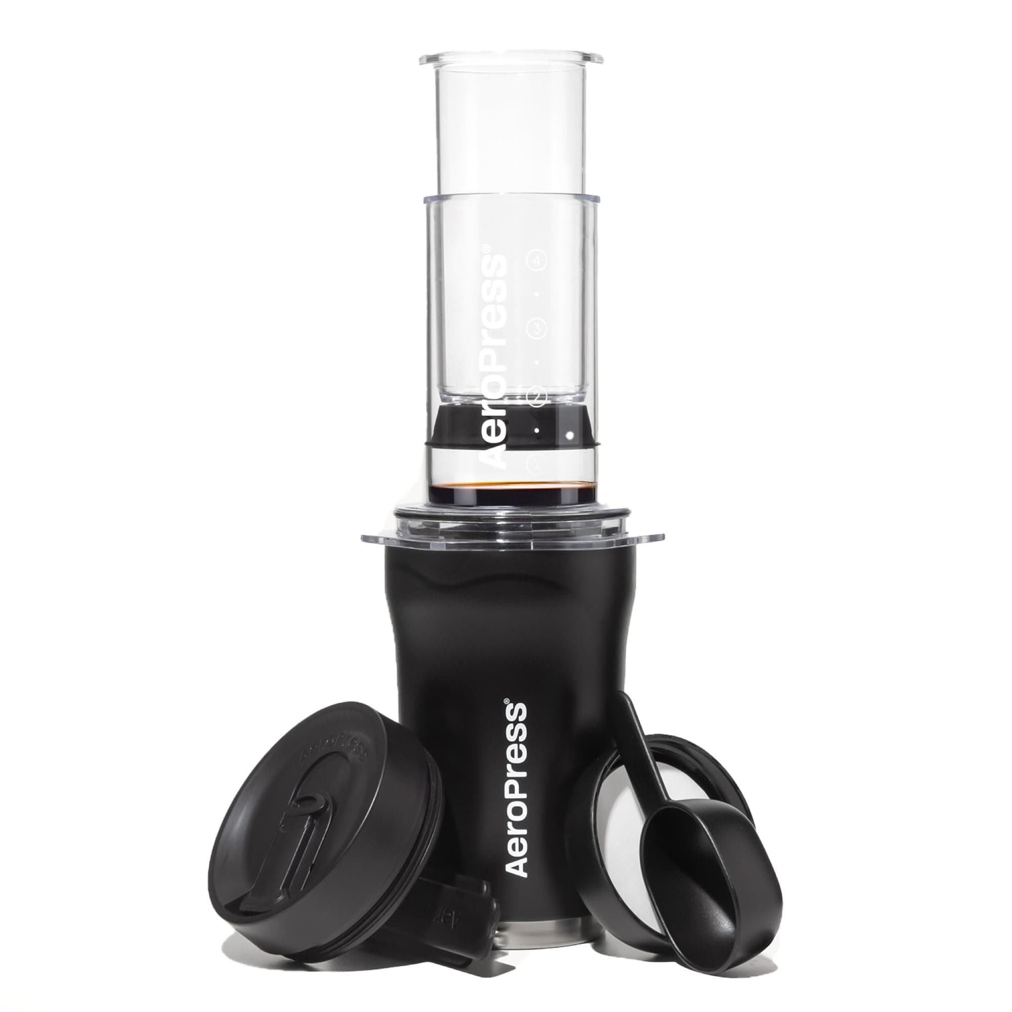 AeroPress Go Plus, Small Portable Coffee Maker for Travel & Camping - 3 In 1 Brew Method Combines French Press, Pourover, Espresso, Full Bodied Coffee without Bitterness, Coffee Press Kit - Black
