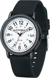 PINDOWS Women Analog Quartz Wrist Watch with Silicone Strap for Young Women Students Easy Read Waterproof Unisex Luminous Dial