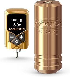 Ambition Torped 36mm Rotary Tattoo Pen Machine Kit, 5.5mm Stroke Brushless Motor Tattoo Gun with 1pc 2400mAh Kuark Battery Wireless Tattoo Power Supply Kit for Professional Tattoo Artists(Gold)