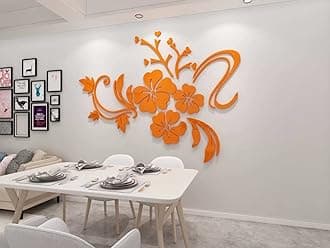 Wall Stickers Flower Mirror - 3D Art for Living Room Family Decals Sticker Home Decorations for Office Sofa Bedroom Stickers Home Decor (Orange L:59 * 78 inch)