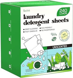 Soulink Laundry Detergent Sheets Unscented 240 Loads，Eco Friendly Detergent Sheets for Travel & Home - No Plastic Jug Liquidless Soap Strips, Plant-based, Hypoallergenic. Safe for Sensitive Skin