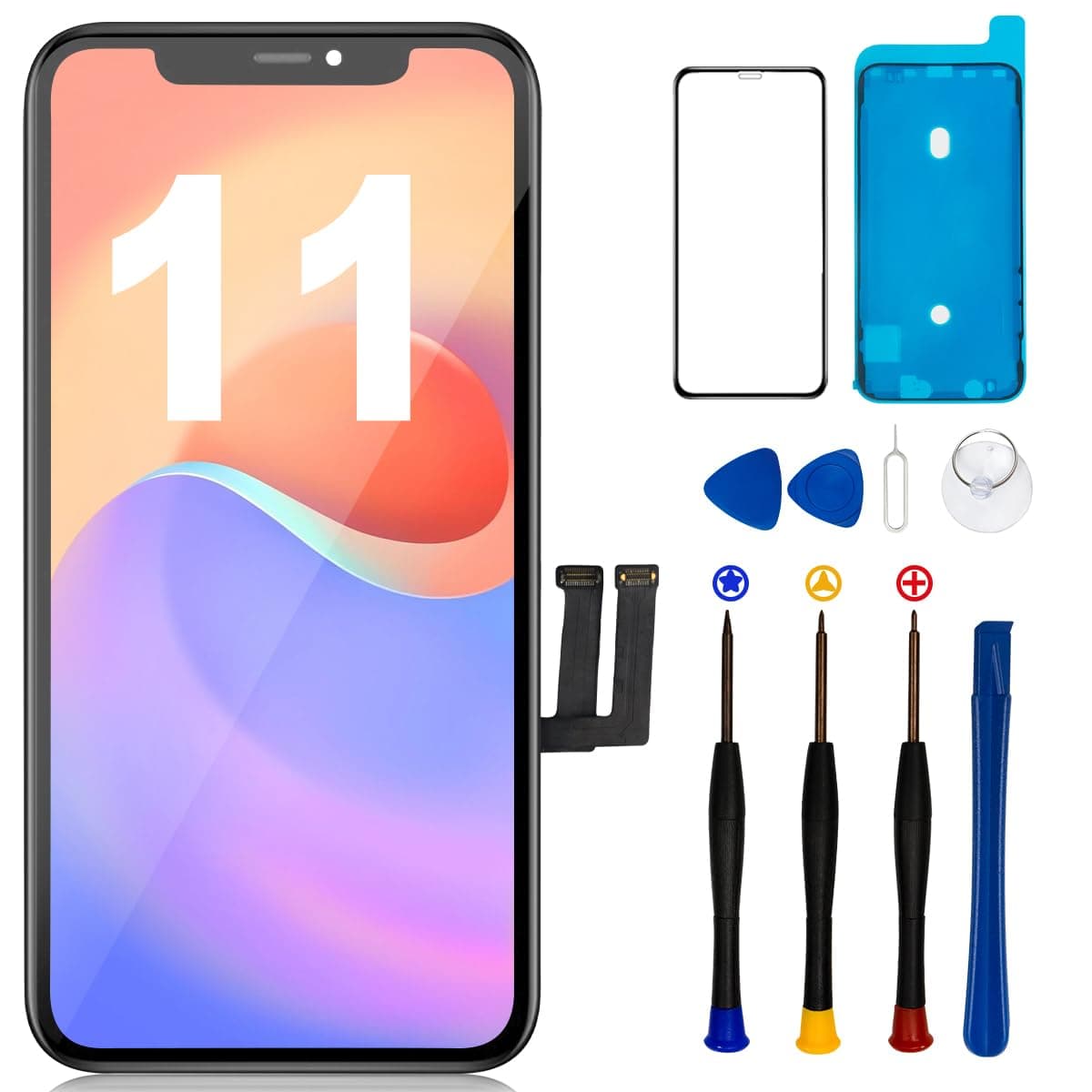 for iPhone 11 Screen Replacement LCD 6.1 inch, 3D Display Touch Screen Digitizer Frame Assembly with Repair Tools Kit,Adhesive and Tempered Glass