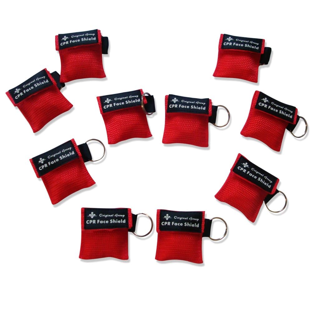 10-Pack Red CPR Mask Key Chain Kit Emegency CPR Face Shields with One-way Valve for First Aid or AED Training