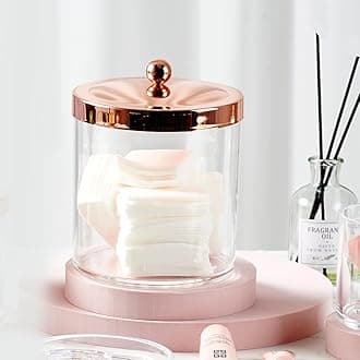 SheeChung 2 Pack 50 Oz Large Apothecary Jar for Bathroom, Premium Plastic Storage Jar with Spoon and Labels Laundry Vanity Kitchen Canister Jar for Bath Bomb, Cotton Ball, Laundry Pods(Rose gold)