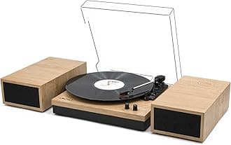 LP&No.1 Vinyl Record Player with Stereo Bookshelf Speakers, 3-Speed Belt-Drive Turntable for Vinyl Albums with Wireless Music Playback, Built-in Pre-Amplifier & Auto Stop | Beige Wood