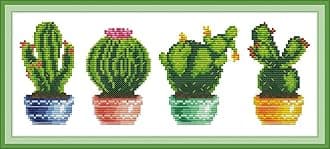 CaptainCrafts Cross Stitch Kits, New Stamped Kit Printed 11CT Fabric Cross Stitching DIY Art DMC Needlecrafts Embroidery Kit for Adults Beginner (Stamped, Cactus)