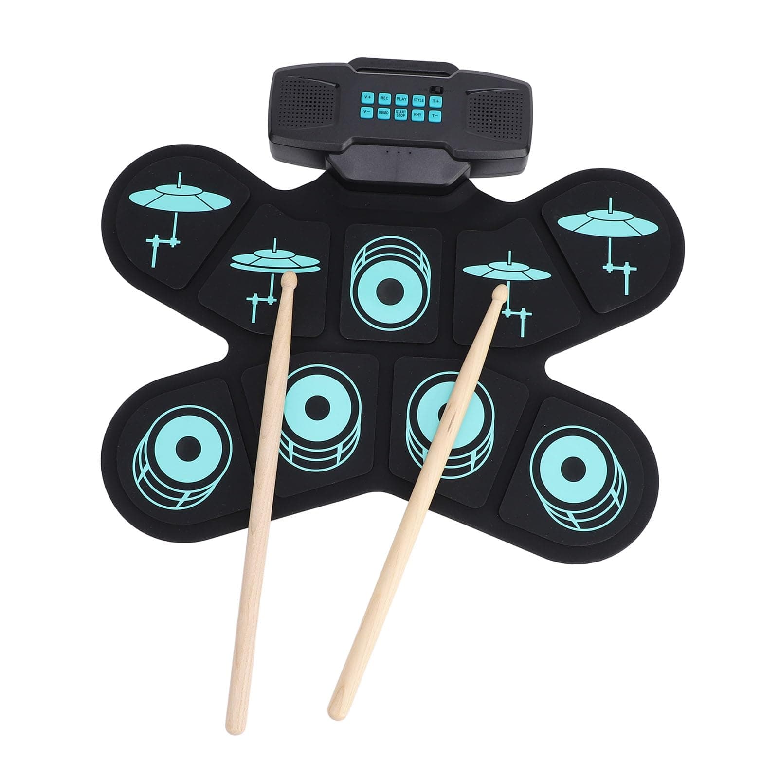 Jectse WG500 Electronic Drum Set - 10 Pads Roll Up Practice Pad, Built-in Speaker, Pedals, Sticks, 10 Hours Playtime - 40 Lessons for Drummers Included