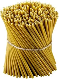 Danilovo Pure Beeswax Candles - Honey-Scented, Decorative Thin Taper Candles - Ideal for Birthday Decoration or Church Prayers - Yellow Drip Free, Tall & Smokeless Pack of 100 pcs, 8.1 x 0.26 inch