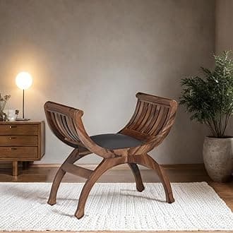 Royaloak Megan Wooden Bench for Sitting | Sheesham Wood with Strong Sturdy Legs and Cushioned Seat | Small Wooden Bench for Living Room, Bedroom & Balcony | Glossy Finish