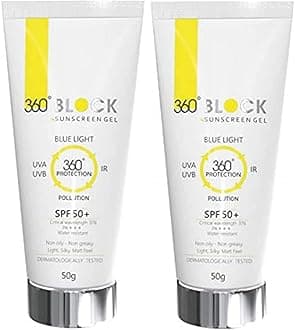 360 Block Sunscreen Gel Blue Light SPF 50+ Water Resistant, Non oily PACK OF 2