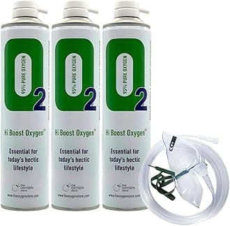 Hi Boost O2 Oxygen in a can 10l Each can Total 30L (3 Cans) Portable Oxygen Including 1 x Mask and Tubing Set - Great for Sport, Work, Health, Increased Concentration and Energy