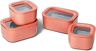 Mini Food Storage 11pc Set - Glass Storage Containers for Food - Non-Toxic Ceramic-Coated Glass - Air Release Technology - Compact & Stackable Design - Perracotta