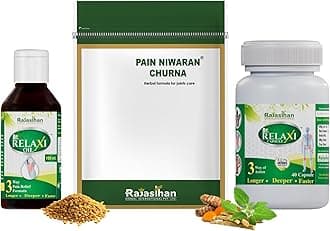 Rajasthan Herbals - Ayurvedic Pain Multi Combo Pack - Dr.Relaxi Oil (100ml) + (40) Capsules + Pain Ni_waran Churna (135g) - | Both For Men & Women.