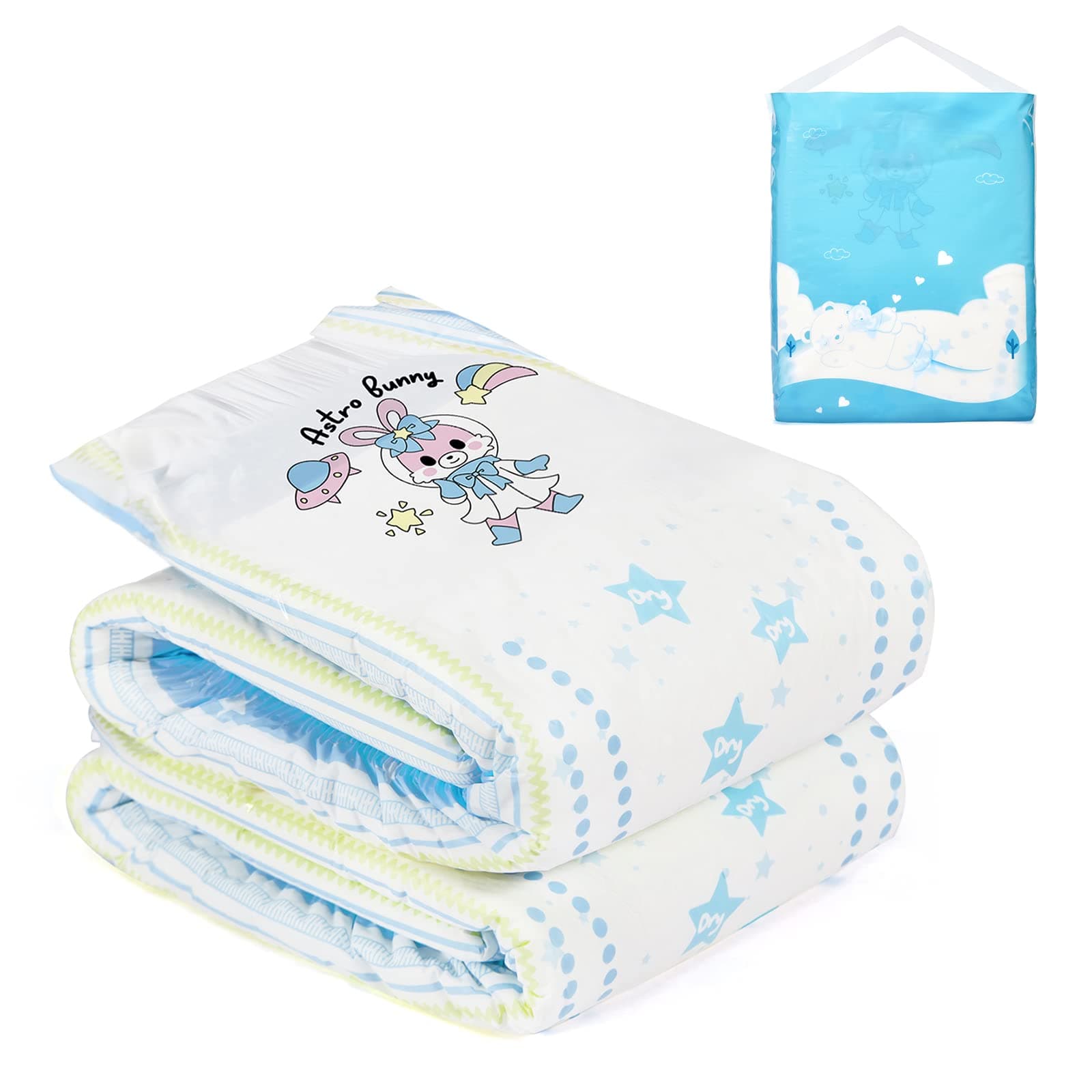 Printed Diaper 2 Pieces Pack 3 Prints Random Assorted - Astro Babies (Medium 28"-38")