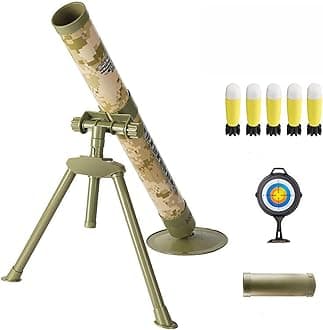 Mortar Launcher Playset for Kids 6-12 Years Old, Soft Foam Rocket Kids Play Set with 5 Safety Foam Shells for Boys and Girls (Five Shells Yellow)