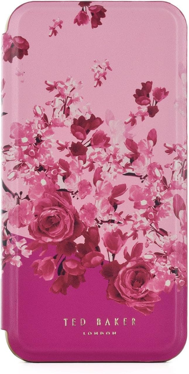 Scattered Flowers Mirror Folio Case Compatible with iPhone 16 - Pink Gold