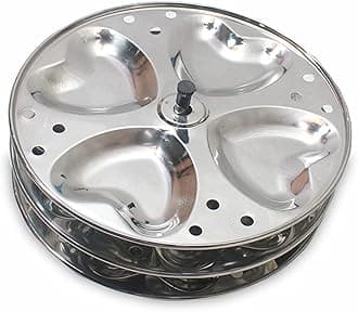 LUXURIA Diamond MINI IDLI, Idli, Idiyappam, Pure Stainless Steel Plate Set (Medium Heart Shape Plate, 4)