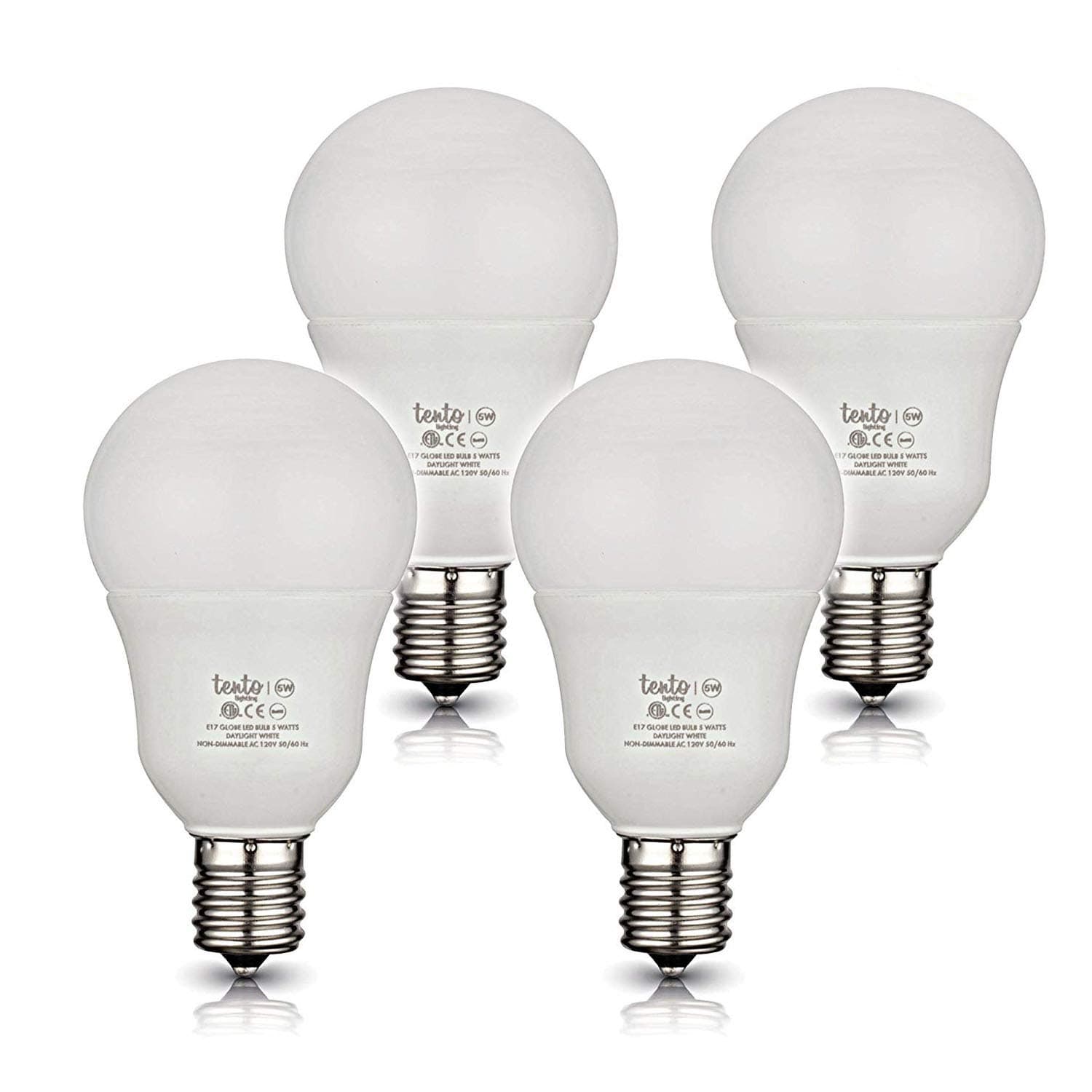 tento E17 LED Bulb Daylight 6000k 40w Replacement 5 Watts Only | E17 Intermediate Base Globe LED Bulbs Pack of 4 Daylight White