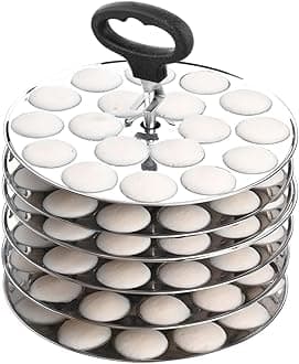 Next Future 5-Star Stainless Steel Mini Idli Plates set of 6 | Mini Idli Stand | Mini Idli Maker Stand with 108 Idli Kulis, High Polish with Rod Picker Handle (6 Plates)