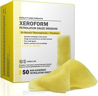 Xeroform Petrolatum Dressing | Sterile, Non-Adherent Occlusive Fine Mesh Gauze Pad | Non-Toxic, Gentle Patch for Burns, Laceration, Surgical Incisions & Skin Grafts (1" x 8" | Pack of 50)