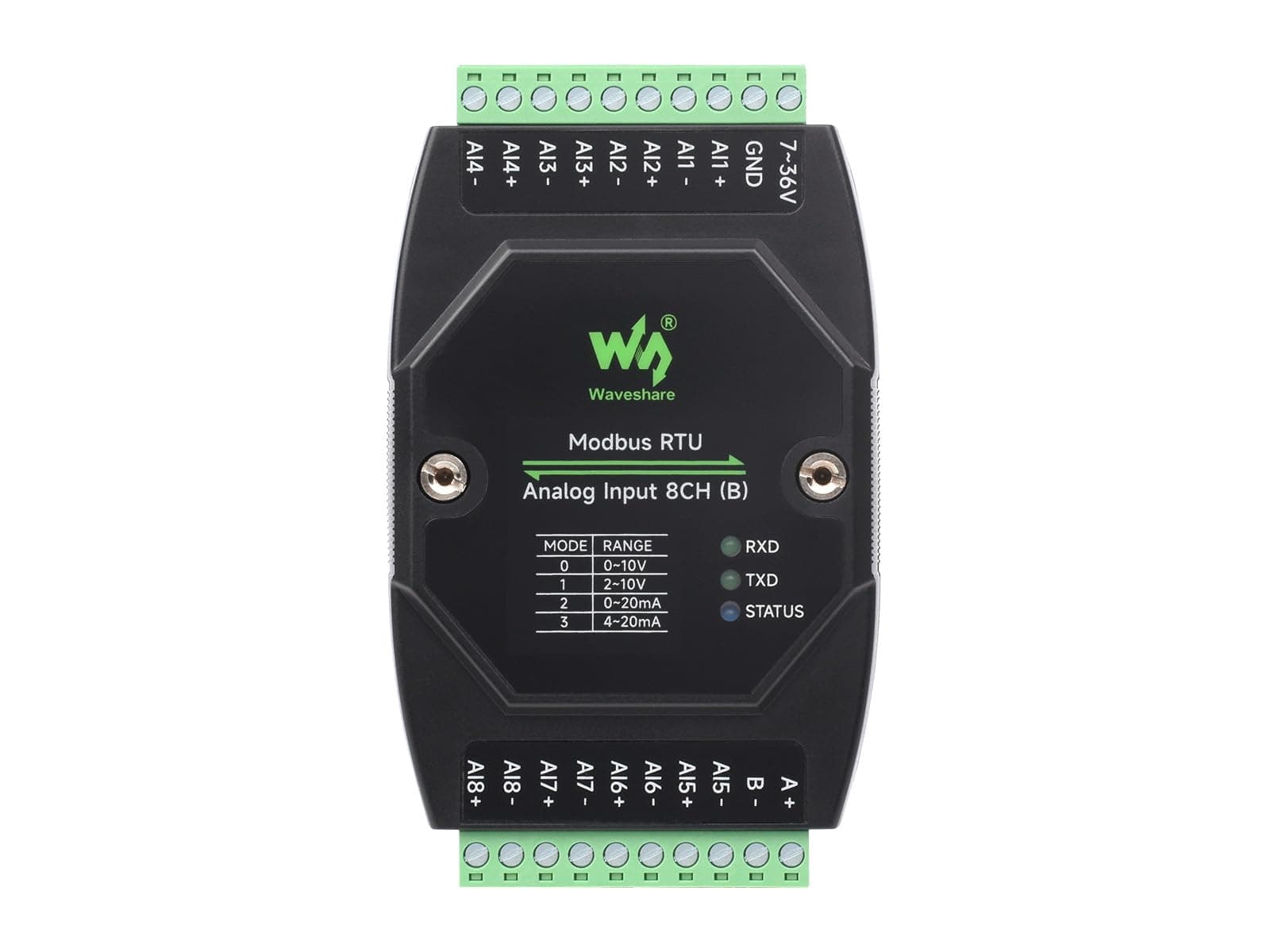 Waveshare Industrial 8-Ch Analog Acquisition Module, 12-Bit High-Precision, Supports Voltage and Current Acquisition, DC 7~36V Wide Voltage Power Supply, 8-ch Voltage Mode, 0~10V