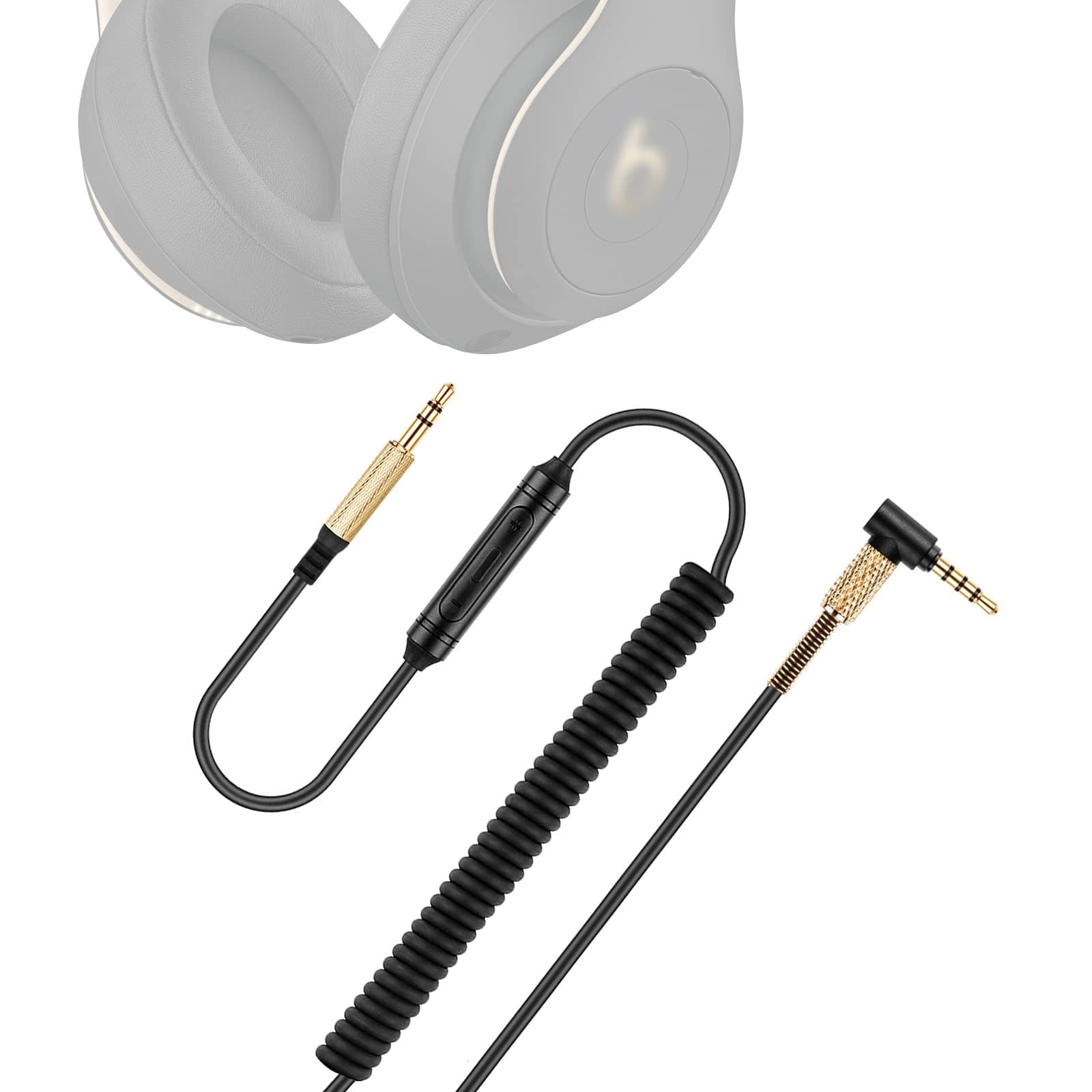 weishan Studio3 Coiled Audio Cable for Beats Studio Pro / Studio3 / Solo4 / Solo3 Wireless Headsets, 3.5mm in-line Mic/Volume Control Headphone Cord Works on PS5 Xbox One, 8ft
