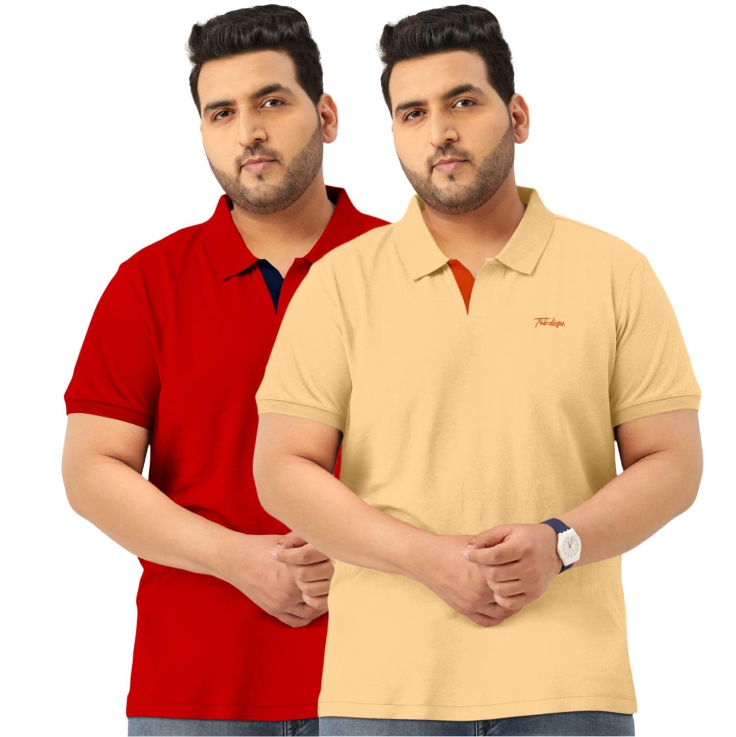 TAB91, Men's Polo Solid Colors Plus Size Half Sleeve T-Shirt(Try One Size Plus for Relaxed Fitting)