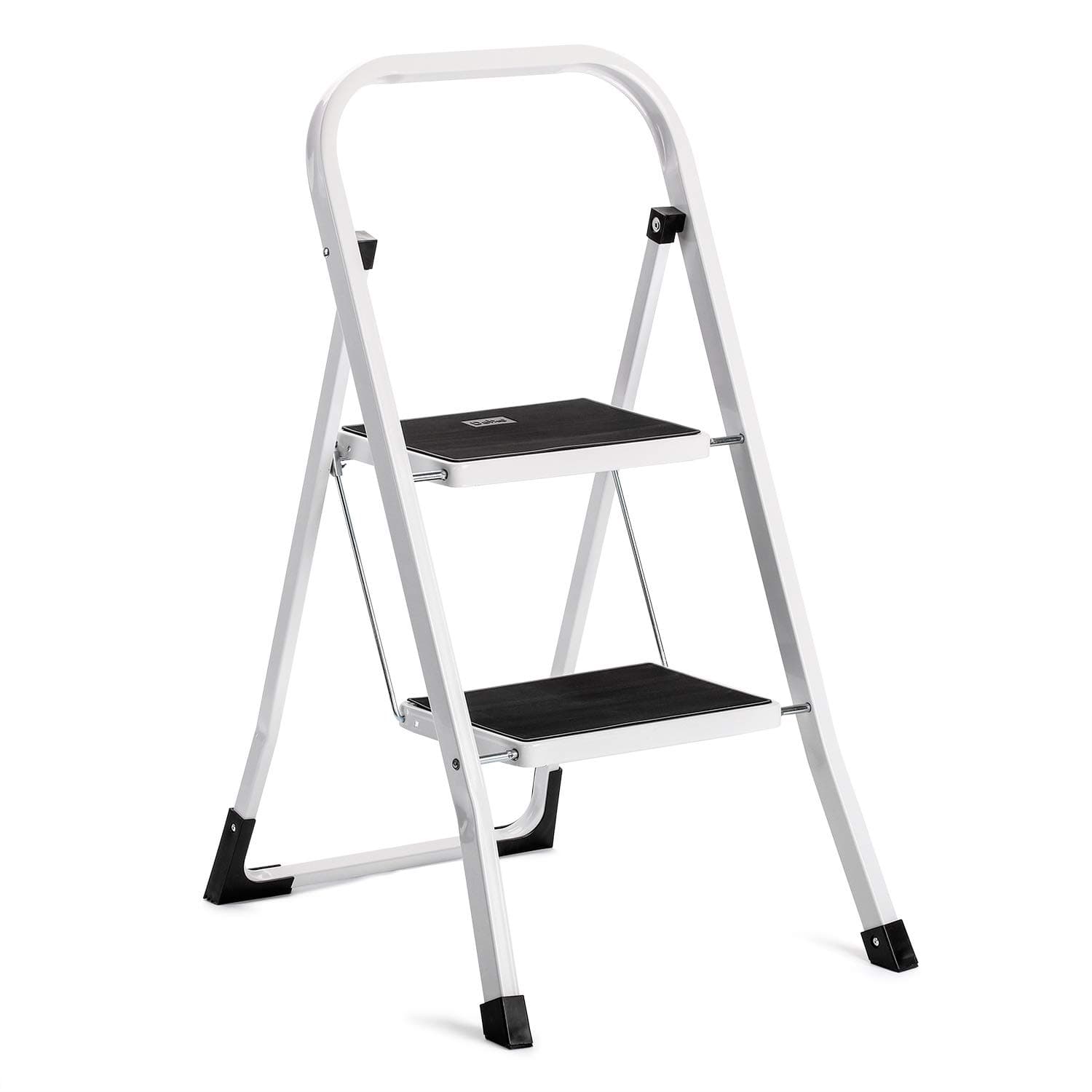 ACSTEP Step Ladder 2 Step Folding Step Stool for Adults with Handrails 350LBS Heavy Duty Metal Sturdy Stepladder, Portable Lightweight Anti-Slip Collapsible Kitchen Stool Ladder with Wide Pedal White