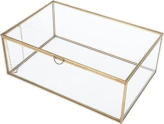 HighFree Vintage Glass Box with Lid - Clear Jewelry Glass Display Box Keepsake Box - Home Decor Decorative Box for Trinket Rings Bracelet (Gold, Large)