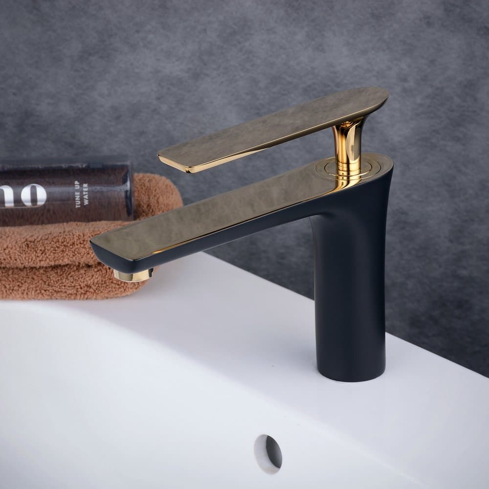 Basin Mixer Taps Solid Brass Bathroom Sink Tap Modern Style,Black, XINYU