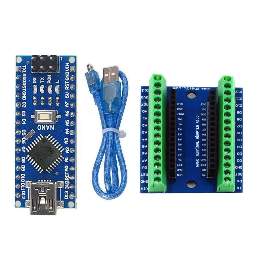 GeeWin Nano V3.0 CH340G Module ATmega328 Board Micro Controller Driver with USB Cable + Nano Screw Terminal Adapter Shield Expansion Board for Arduino Nano V3.0 (Soldered Board)