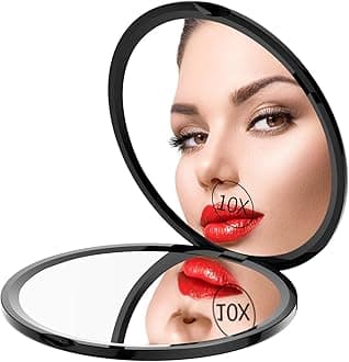 4" Ultra-Thin Pocket Makeup Mirror for Travel, 1X/10X Double Sided Magnifying Portable Compact Handbag Handheld Round Foldable Cosmetic Mirror for Women (Black)