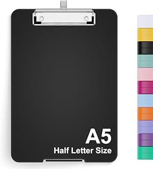 Hongri A5 Clipboard with Storage, Metal Retractable Pen Holder, 6 x 9'' Nursing Plastic Foldable Clip Board, Size 9.4 x 6.1 x 0.9 in, Office Supplies, School Supplies, Menu Box for Work, Black