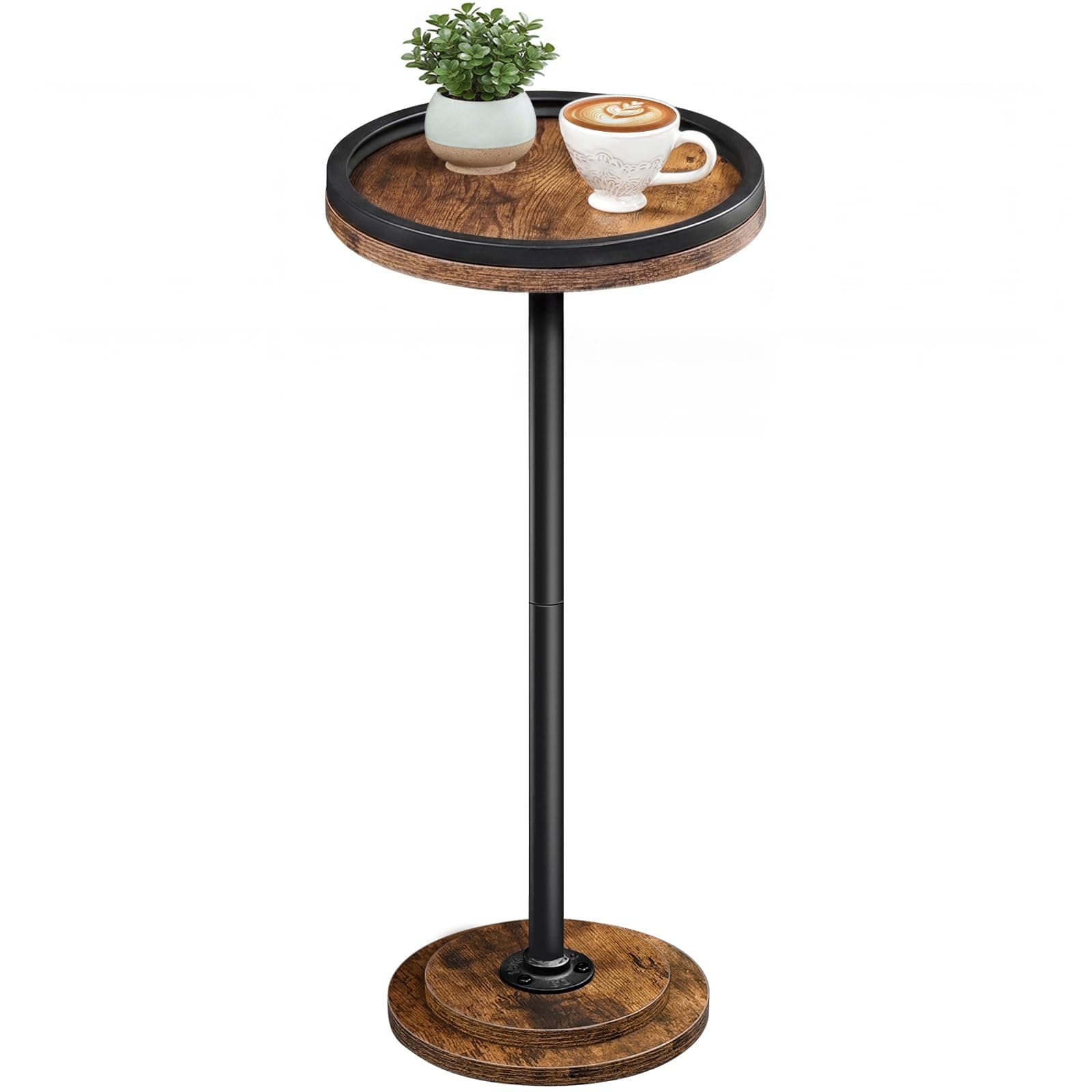 HOOBRO Round Tall Side Table, Round Small Drink Table, Retro Pedestal End Table for Living Room, Bedroom, Industrial Martini Table for Small Spaces, Balcony, Rustic Brown and Black EBF168BZ01