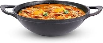 Pre-Seasoned Cast Iron Kadai with Curve Handles | Very Small, 20.3Cm/8Inch, 1.4Ltr, 1.5Kg | Naturally Nonstick, 100% Pure & Toxin-Free, No Chemical Coating, Black , 1 piece