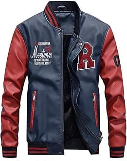 Lavnis Men's Faux Leather Jacket Casual Baseball Stand Collar Slim Fit Coat