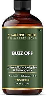 MAJESTIC PURE Buzz Off | Citronella, Lemongrass & Eucalyptus Oil | 100% Pure & Natural Premium Grade Oil for Diffusers, Self Care, DIY | 118 ml