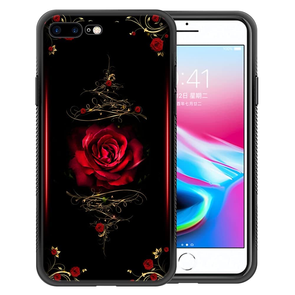 Compatible with iPhone 8 Plus Case,Pattern Design Hard PC Back Cover Non-Slip Soft TPU Protective Case for iPhone 8 Plus for Women 5.5inch-A0-Spiritual Rose