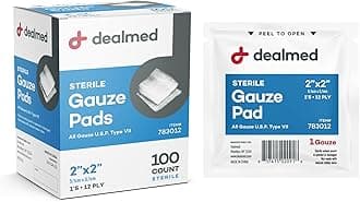 Dealmed Sterile Gauze Pads, Individually Wrapped Absorbent 2" x 2", 100/Box