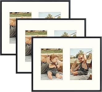Golden State Art, 7x5 Aluminum Collage Frame, Displays 5x7 Pictures With 2 Openings Mat or One 11x14 Photo, Real Glass, Portrait/Landscape Wall Display, Black, 3 Pack