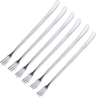 [JSeven] Long Handle Forks, Stainless Steel Dessert Forks, Fruits, Pickles Forks, Fancy Table Forks (6 Pcs)
