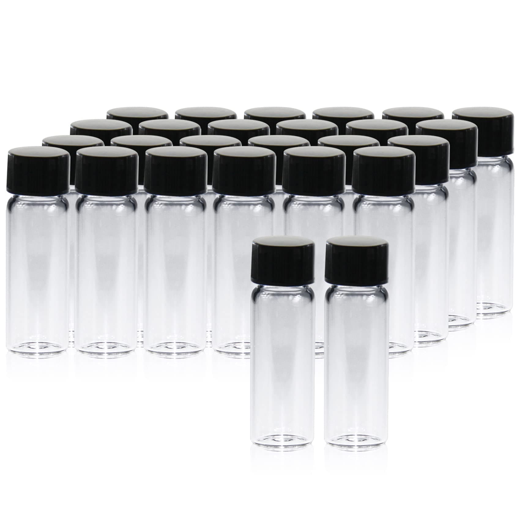 - 20 PCS 4 ML (1 dram) Clear Small Liquid Sample Glass Vials with Screw Caps, 15 mm Diameter x 45 mm Length Leak-Proof Vial, 13-425 Black Screw Cap with PE Liners