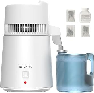 ROVSUN【Upgraded】 1.6 Gallon/6L Water Distiller with Flame-Retardant Material, BPA-Free Container & Stainless Steel Interior, Home Distilled Water Machine Maker Countertop Distilling Water Purifier