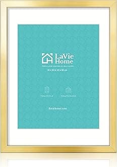 LaVie Home 18x24 Picture Frame Gold Poster Frame, Display Pictures 16x20 with Mat or 18x24 Without Mat, Stable and Sturdy Frame and Polished Plexiglass, Horizontal and Vertical Format of The Walls